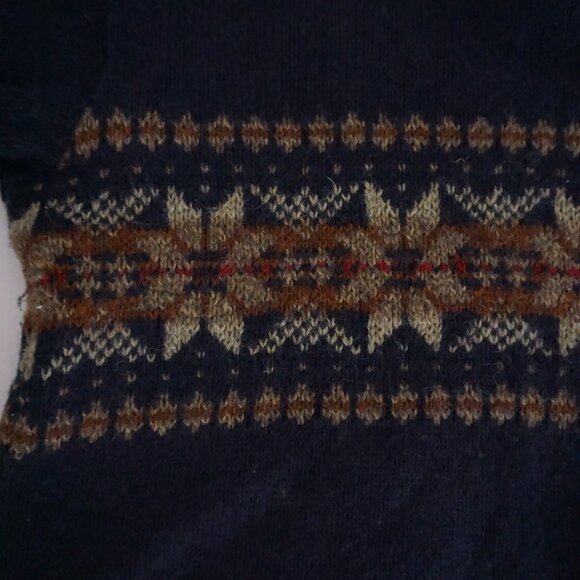 Vintage Eddie Bauer Navy Wool Fair Isle Cabincore Eclectic Grandpa Sweater XL - Picture 9 of 10